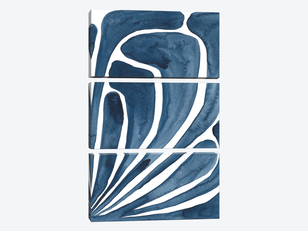 Blue Stylized Leaf II by Regina Moore 3-piece Canvas Art Print