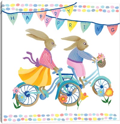 Bunnies On Bikes I Canvas Art Print - Easter Art