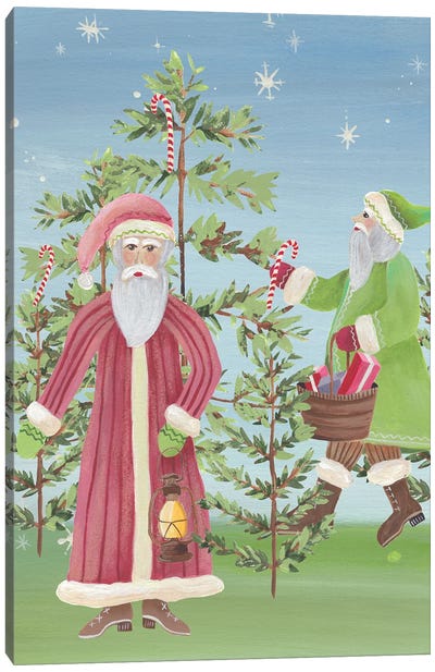 Folksy Father Christmas I Canvas Art Print - Vintage Christmas Décor