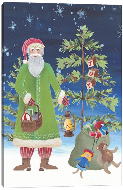 Folksy Father Christmas II Canvas Art Print - Christmas Trees & Wreath Art