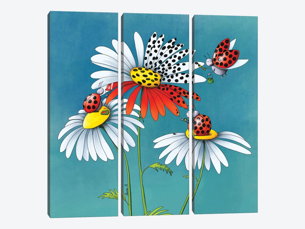 Daisies And Ladybugs II by LaureH 3-piece Art Print