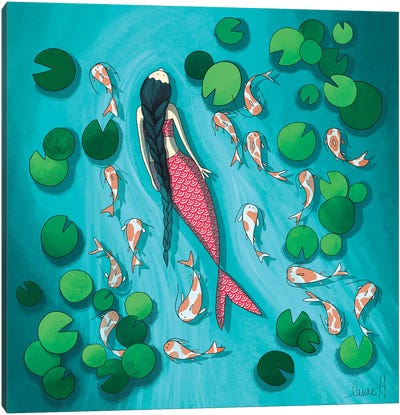 Mermaid And Koi Canvas Art Print - Koi Fish Art