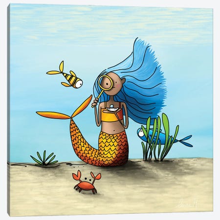 Curious Mermaid Canvas Print #REH15} by LaureH Canvas Art Print