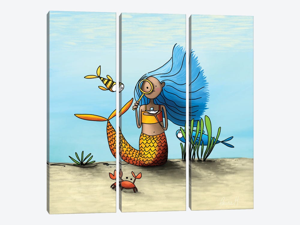 Curious Mermaid by LaureH 3-piece Canvas Art