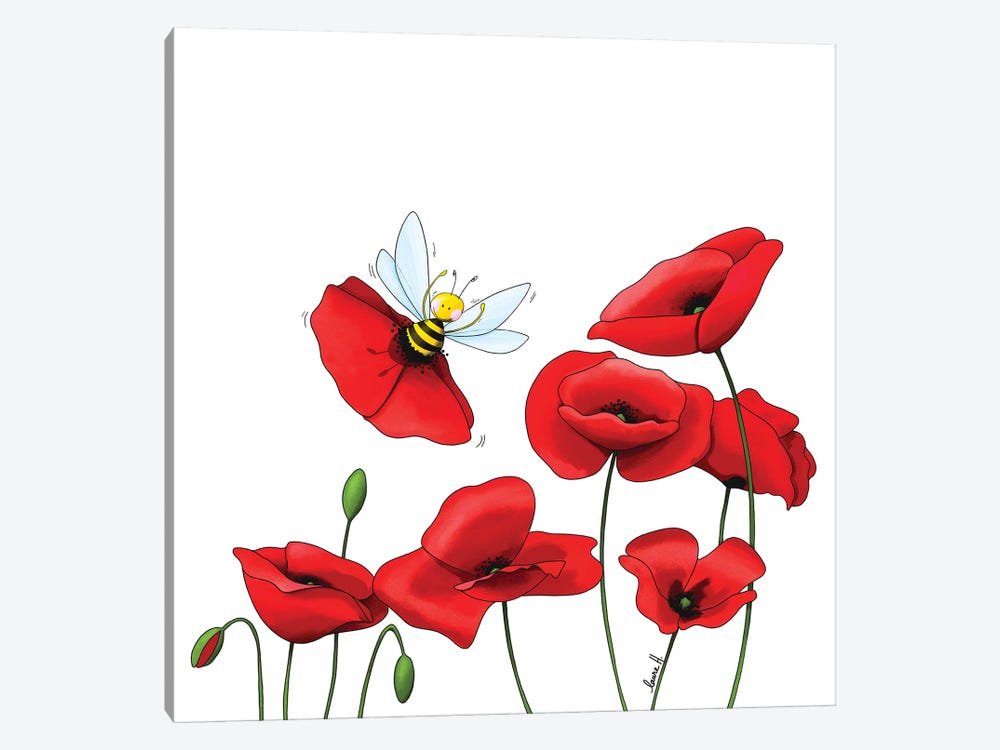 Poppies And Bee by LaureH 1-piece Canvas Print