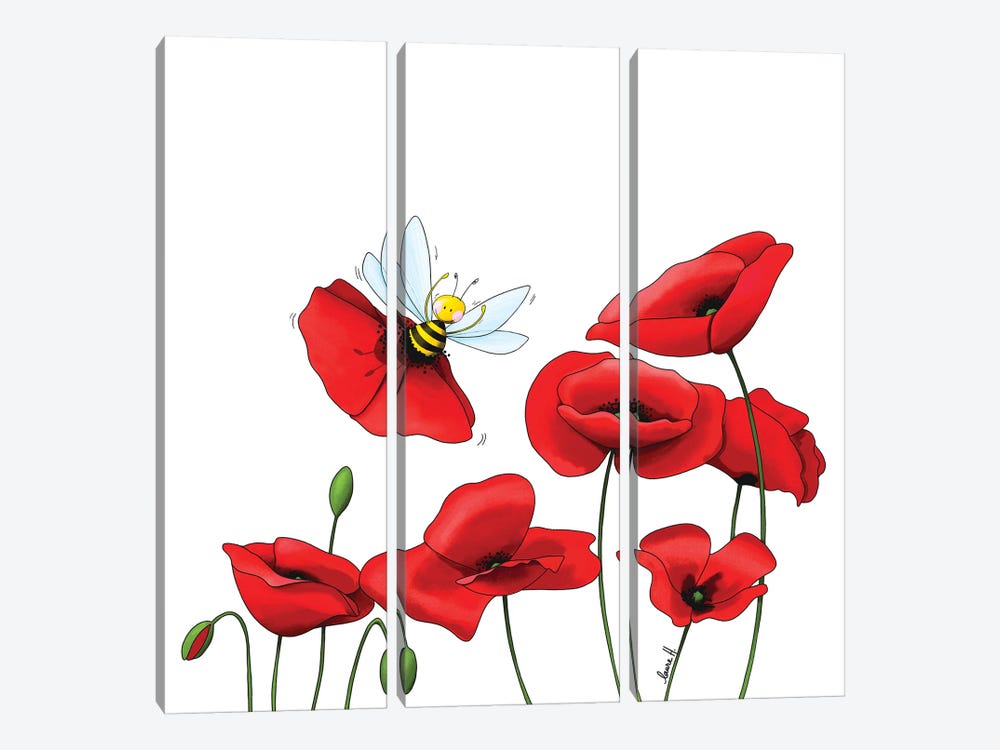 Poppies And Bee by LaureH 3-piece Canvas Art Print