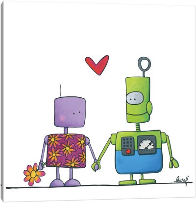 Robots In Love Canvas Art Print - LaureH