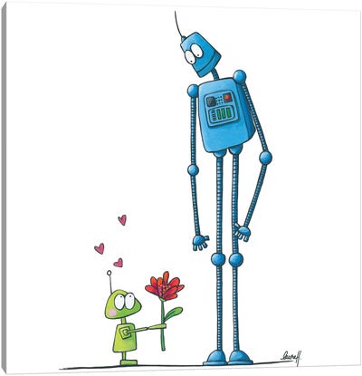 Robot In Love Canvas Art Print - Unlikely Friends