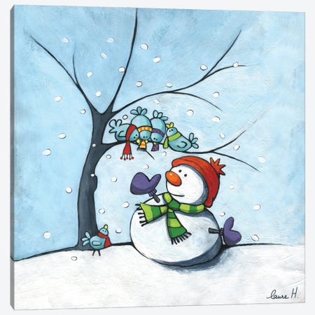 Snowman And Birds Canvas Print #REH36} by LaureH Canvas Art Print