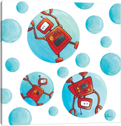 Robots In Soap Bubbles Canvas Art Print - LaureH