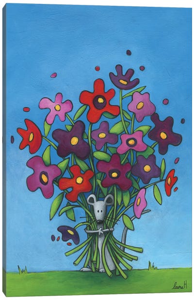 The Mouse And The Flowers Canvas Art Print - LaureH