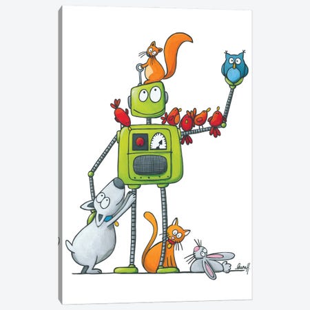 Robot And Pets Canvas Print #REH43} by LaureH Canvas Print