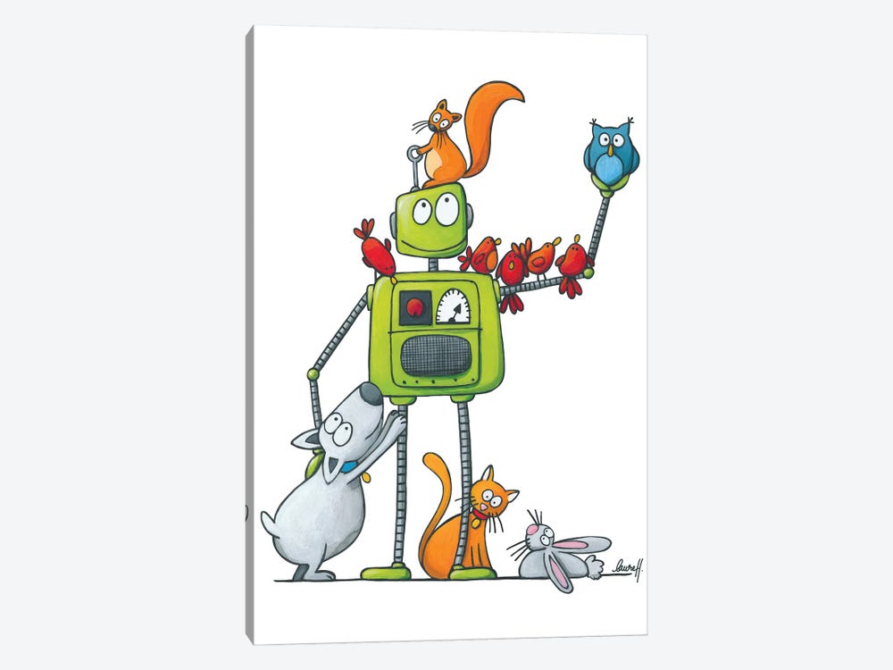 Robot And Pets by LaureH 1-piece Canvas Art Print