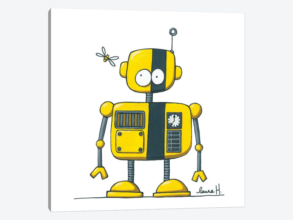 Robot And Bee by LaureH 1-piece Canvas Artwork