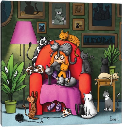 Cat Lady Canvas Art Print - LaureH