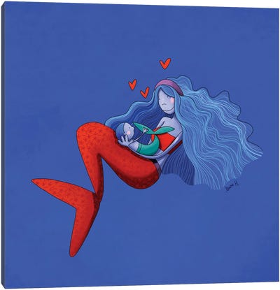 Mermaid In Love Canvas Art Print - LaureH