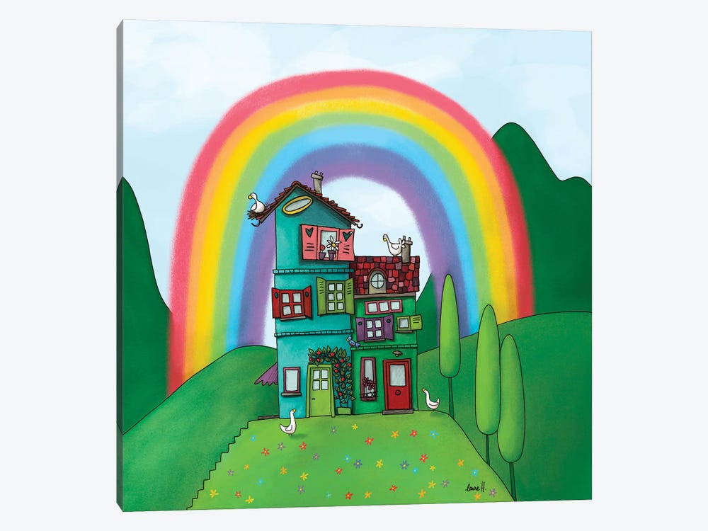 Rainbow House by LaureH 1-piece Canvas Artwork
