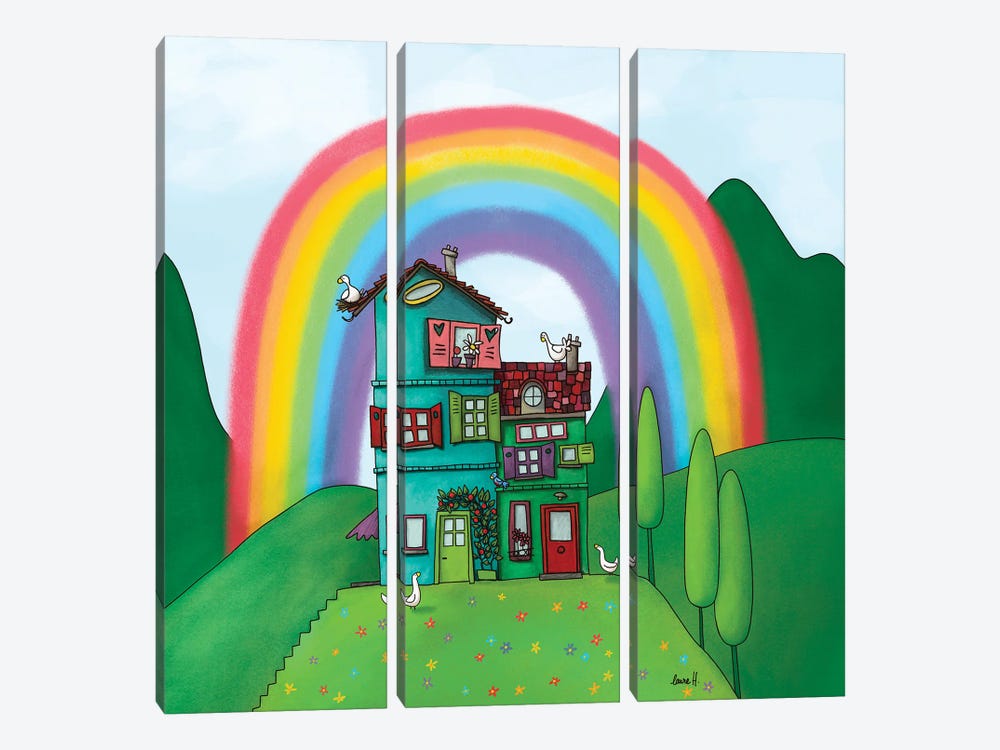 Rainbow House by LaureH 3-piece Canvas Art