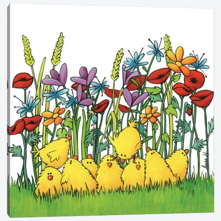 Chicks And Flowers Canvas Print #REH6} by LaureH Art Print