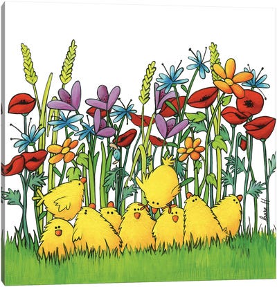 Chicks And Flowers Canvas Art Print - LaureH