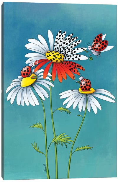 Daisies And Ladybugs Canvas Art Print - LaureH