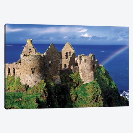 A Rainbow Strikes Medieval Dunluce Castle On The Antrim Coast In Co. Antrim In Northern Ireland. Canvas Print #RER3} by Ric Ergenbright Canvas Art Print