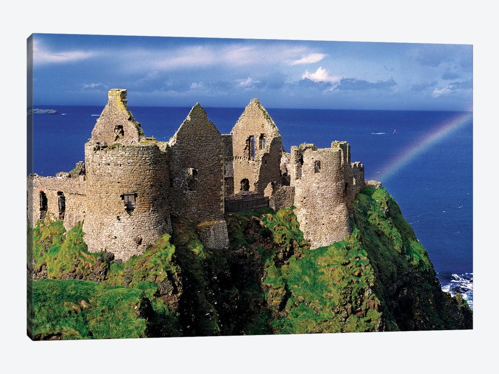 A Rainbow Strikes Medieval Dunluce Castle,  County Antrim, Northern Ireland by Ric Ergenbright 1-piece Canvas Wall Art
