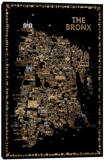Glam New York Collection-Bronx Canvas Art Print - Best Selling Map Art