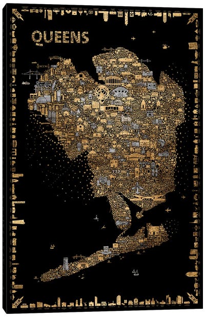 Glam New York Collection-Queens Canvas Art Print - New York City Map