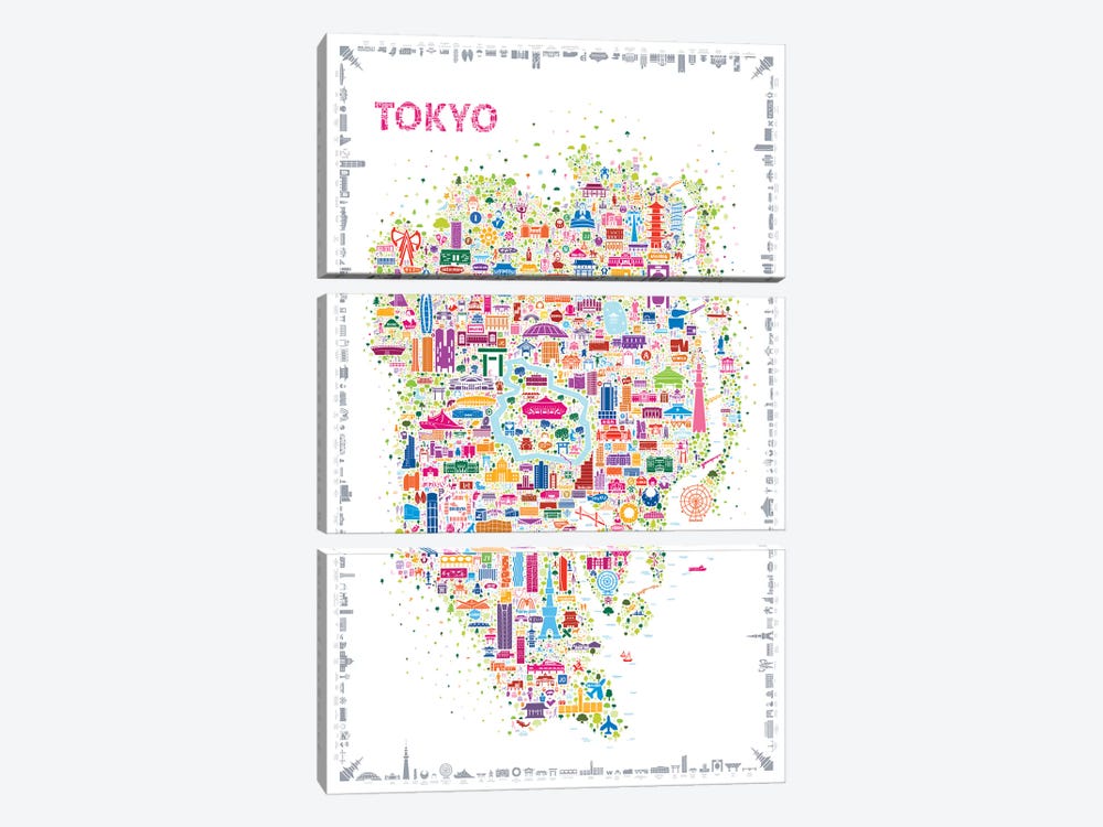 Iconic Cities-Tokyo by Rafael Esquer 3-piece Canvas Art