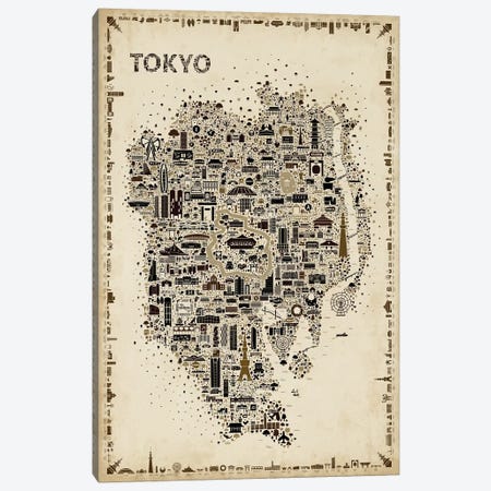 Antique Iconic Cities-Tokyo Canvas Print #RES4} by Rafael Esquer Art Print