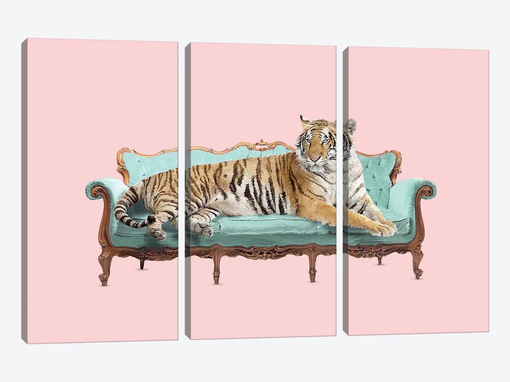 Lazy Tiger by Robert Farkas 3-piece Canvas Art Print