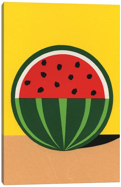 Three Quarter Watermelon Canvas Art Print - Melon Art