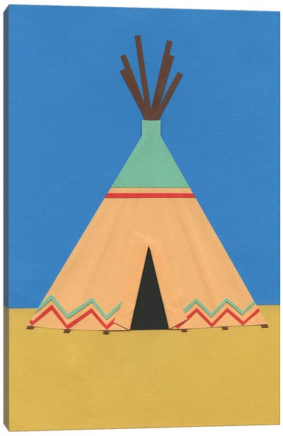 Tipi Green Red Canvas Art Print - Indigenous & Native American Culture