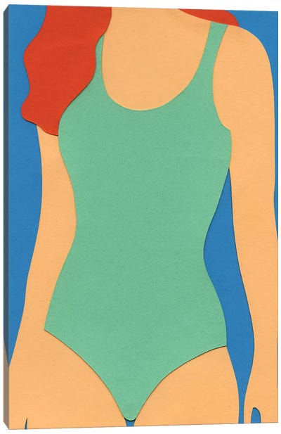 Turqouise Swimsuit Red Hair Canvas Art Print - Women's Swimsuit & Bikini Art