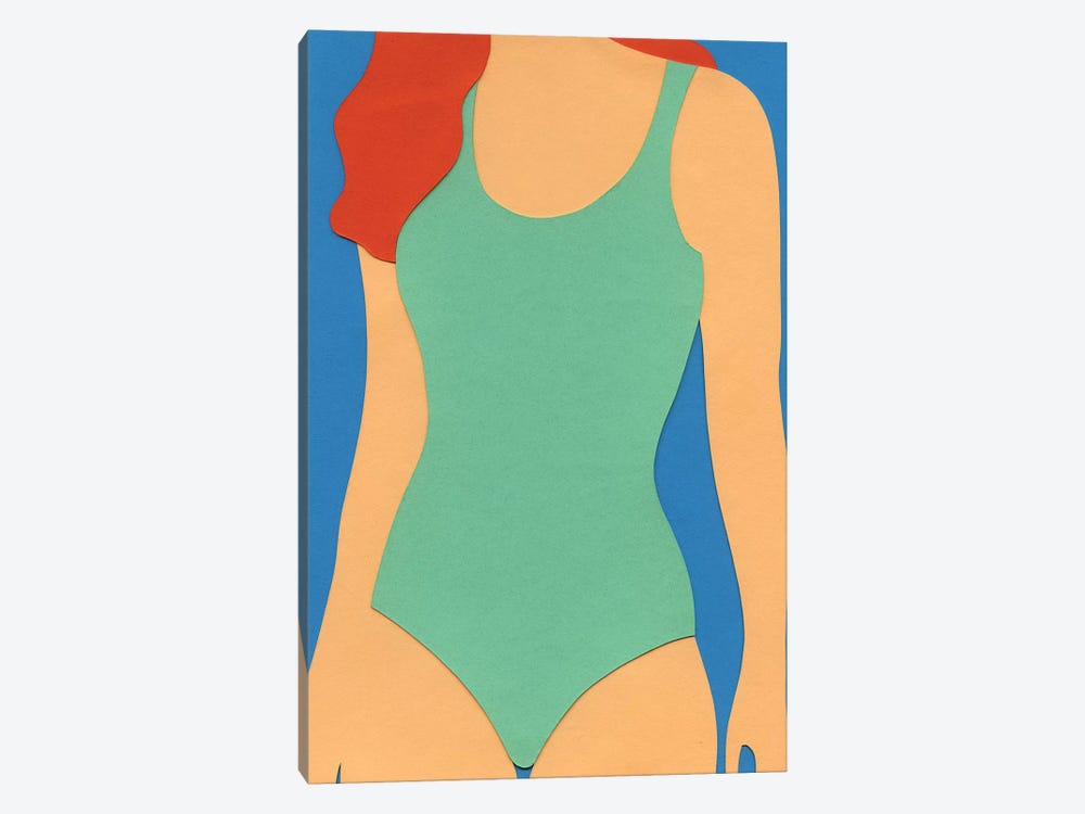 Turqouise Swimsuit Red Hair by Rosi Feist 1-piece Art Print