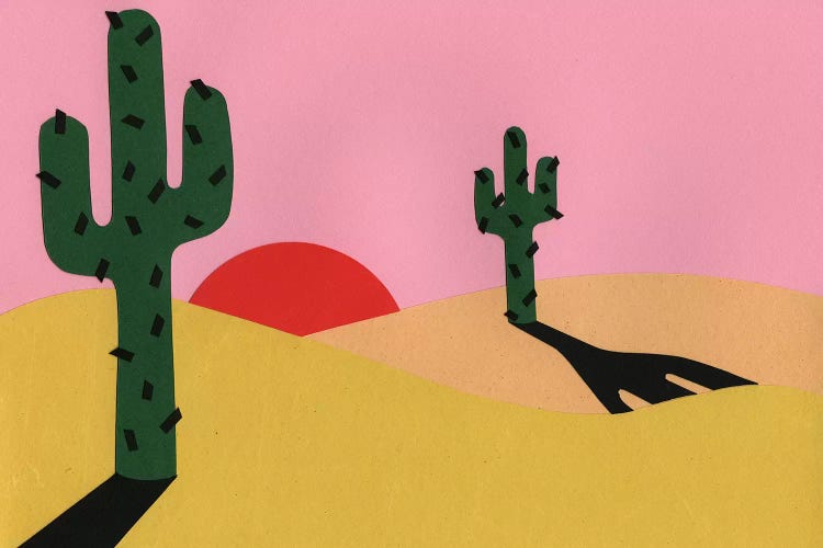 Two Cacti In The Desert Sun