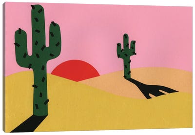 Two Cacti In The Desert Sun Canvas Art Print - Rosi Feist