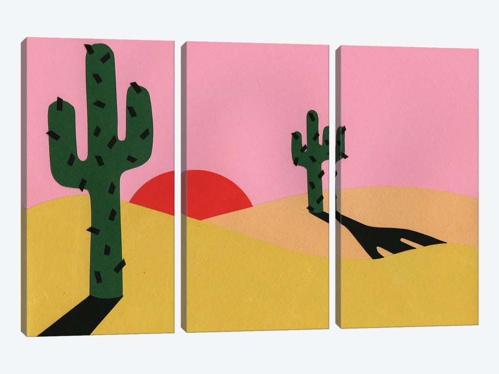 Two Cacti In The Desert Sun 3-piece Canvas Art