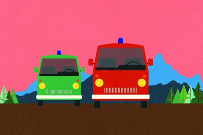 Police Bus And Fire Engine by Rosi Feist multi panel art