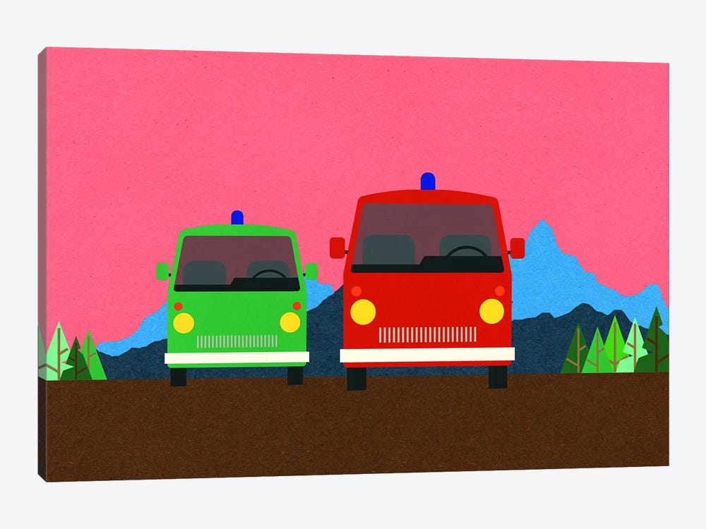Police Bus And Fire Engine by Rosi Feist 1-piece Art Print