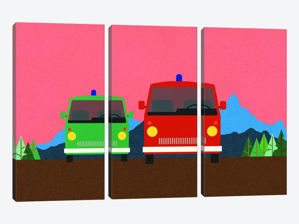 Police Bus And Fire Engine by Rosi Feist 3-piece Canvas Print