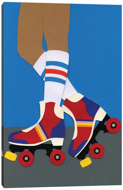 70s Roller Skate Girl Canvas Art Print - Cut & Paste