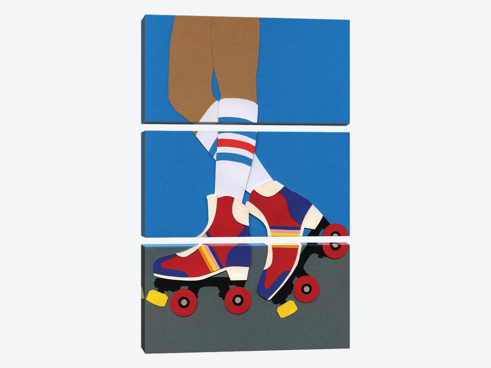 70s Roller Skate Girl by Rosi Feist 3-piece Canvas Print