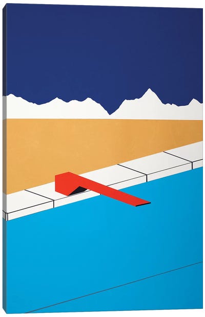 Desert Pool With Red Diving Board Canvas Art Print - Similar to David Hockney