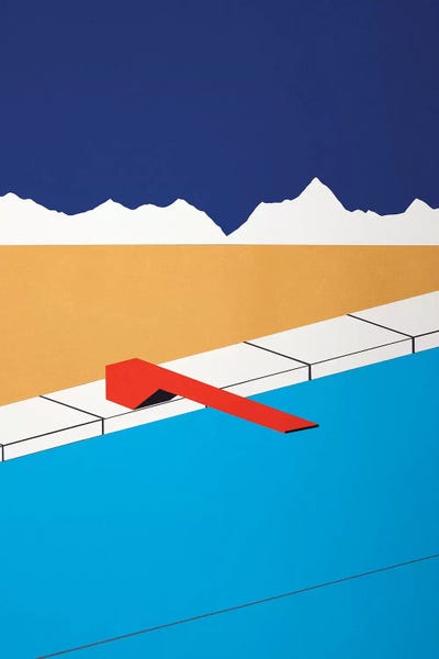 Unexpected Red: Desert Pool With Red Diving Board by Rosi Feist