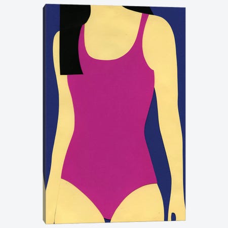 Purple Swimsuit Black Hair Canvas Print #RFE82} by Rosi Feist Canvas Artwork