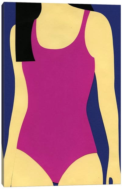 Purple Swimsuit Black Hair Canvas Art Print - Women's Swimsuit & Bikini Art