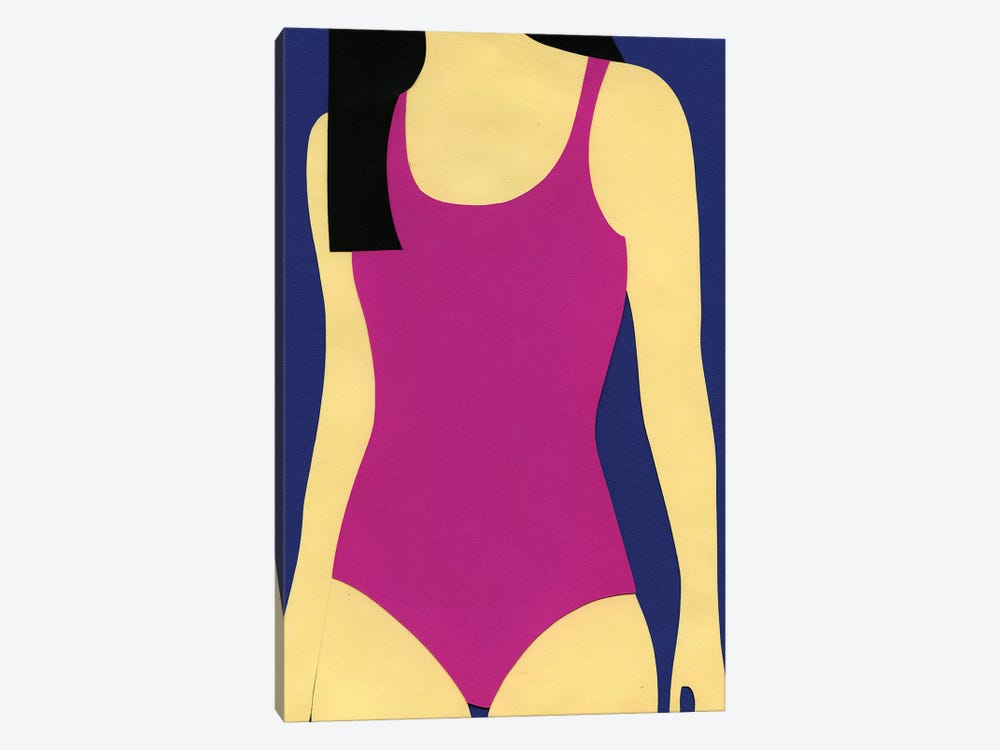 Purple Swimsuit Black Hair by Rosi Feist 1-piece Canvas Art Print