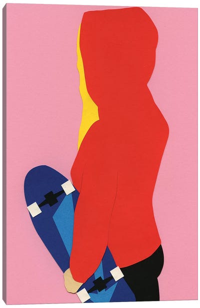 Red Hoodie Skater Girl Canvas Art Print - Rosi Feist